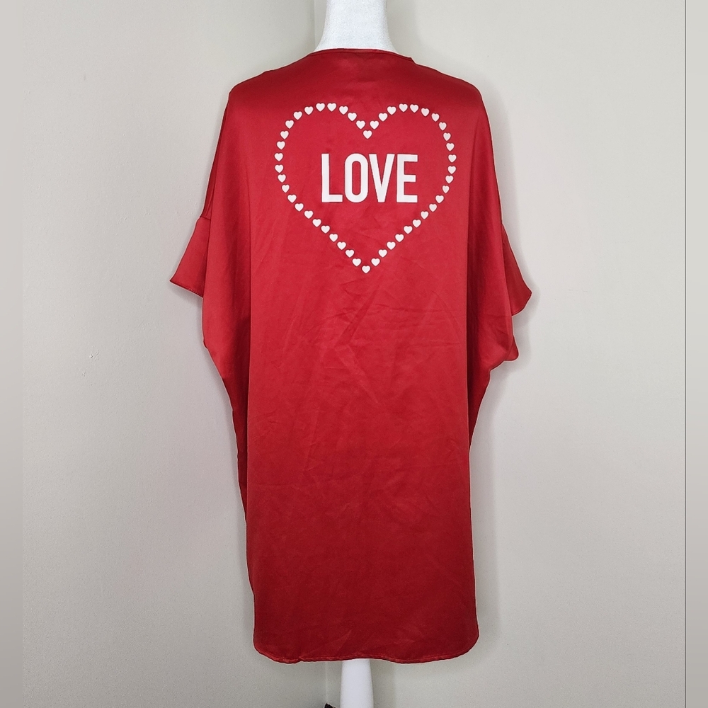 Victoria's Secret Love Red Satin-Like Ruffle Kimono Robe OS Valentine's Day